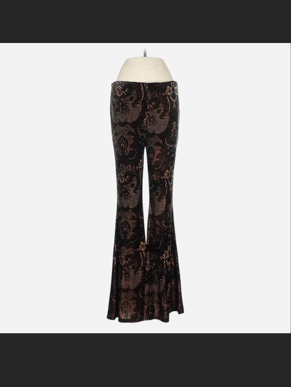 Free People Black and Brown Brocade Flare Pants